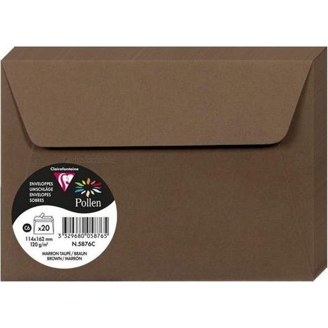 Enveloppe - CLAIREFONTAINE - Pollen - 120g - 114x162 mm - Marron taupé - Paquet de 20