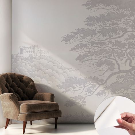 Tapete adhésive moderne pour salon et chambre à coucher Décoration rapide avec colle Paysage de château 250x250 cm (1/5)
