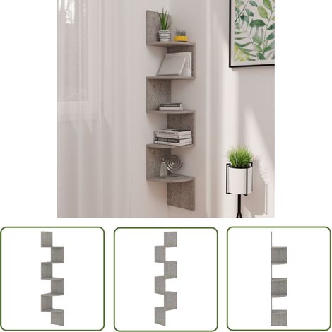 The Living Store Wand-Eckregal Betongrau 19x19x123 cm Holzwerkstoff - Wandregal - Eckschrank - Deko Regal - Holzregal - Betongrau (1/5)