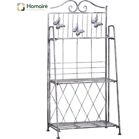 HOMAIRE Pflanzregal Metall 3 Ebenen Blumenständer Silbergrau dekorativ und platzsparend