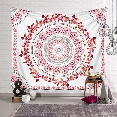 Tapisserie murale bohémienne Mandala à suspendre au mur indien bohème plage, décoration douce et soyeuse pour chambre à coucher, salon (rose, 150 x 130 cm) (1/5)
