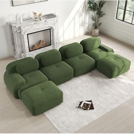 FloraGrace Canapé d angle modulaire sans montage, tissu corduroy vert, assise ergonomique, dossier souple, pour salon (1/5)