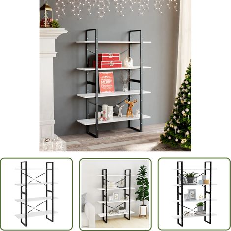 Étagère de Rangement Bibliothèque à 4 niveaux, Montage facile, Blanc 100x30x140 cm Aggloméré OIB6803E (1/5)