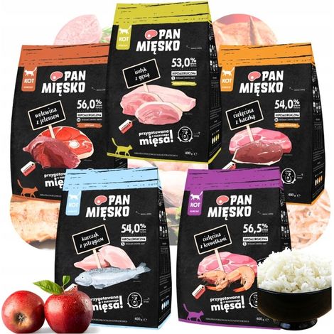 CIBO SECCO PER GATTI AL GUSTO DI CARNE IN PADELLA, RICCO MIX DI SAPORI, 5 X 400 G