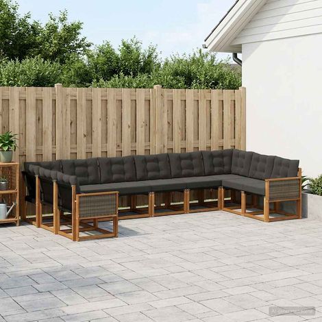 vidaXL Set di divani da esterno 10 pz Naturale e Nero (1/5)