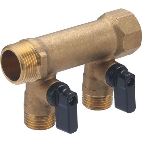 Colector Macho Hembra 3/4 QUICK PLOMBERIE - 2 Salidas Macho 1/2 con Válvulas