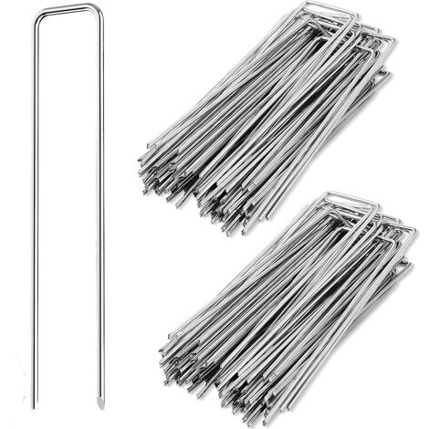 Mein HERZ Sardines de Fixation,100 Pièces Piquets de Fixation pour Jardin,Piquet Ancrage 4mm×20cm pour Toiles de Paillages et de Jardinage, Grillage et Filets (1/5)