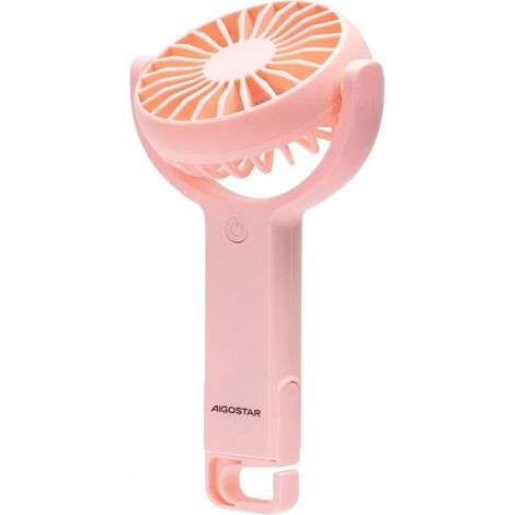Ventilateur portable Aigostar rose de 7,6 cm (3 pouces) avec 7 pales, 5 vitesses, batterie rechargeable de 1200 mAh, idéal pour la maison et les voyages.
