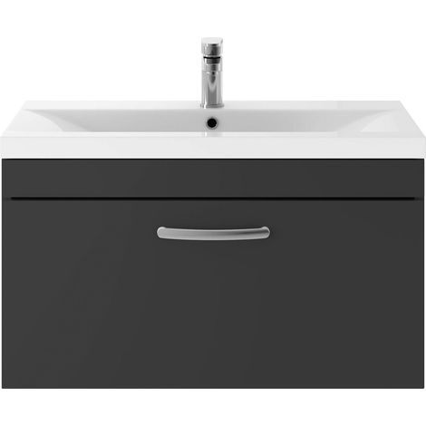 Nuie Athena Wall Hung 1-Drawer Vanity Unit with Basin-1 800mm Wide - Gloss Grey (1/5)