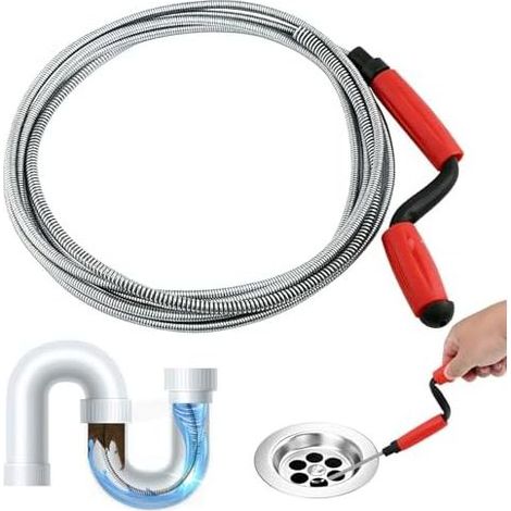 Abflussspirale mit Kurbelgriff, 5 m × 6 mm Spirale zur Beseitigung hartnäckiger Verstopfungen, für Abflüsse von Toiletten, Waschbecken und Badewannenrohren - (1/5)