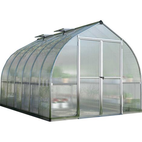 Palram – Serre de jardin polycarbonate 8,9m² – Double paroi 6mm – Structure aluminium – Résistante au vent et à la neige – Accès facile par double porte (1/5)