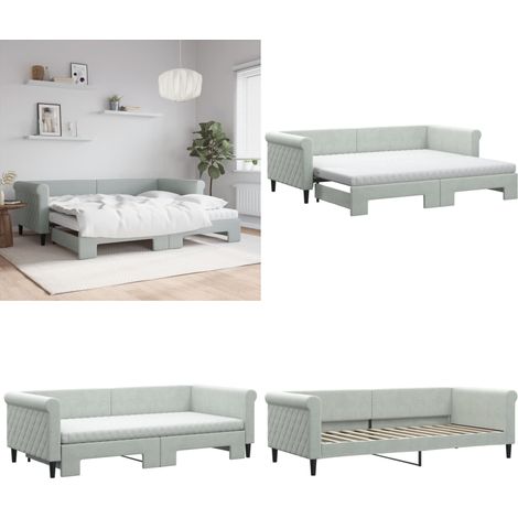 Tagesbett Ausziehbar mit Matratzen Hellgrau 90x200 cm Samt - Sofa - Schlafsofa - Gästebett - Tagesbett - Doppelbett - Home & Living (1/5)