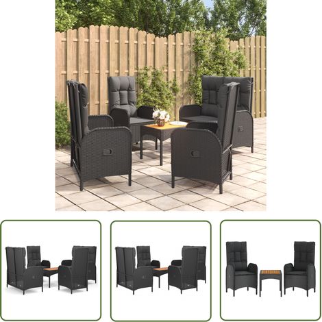 The Living Store 5-tlg. Garten-Essgruppe mit Kissen Schwarz Poly Rattan - Gartengestelle - Gartenmöbelset - Outdoor Möbel - Gartenstühle - Gartenbänke (1/5)