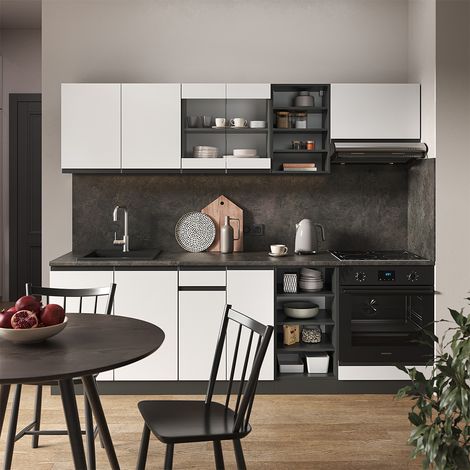 Cuisine R-Line, blanc/anthracite, 240 cm J-Shape, Vicco (1/5)