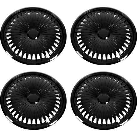 Lot de 4 enjoliveurs de roue 15 pouces noirs élégants, universels, compatibles avec Seat Ibiza. (1/5)