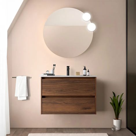 Mobile bagno sospeso 80 cm noce maya con specchio e lavabo Gaya (1/5)