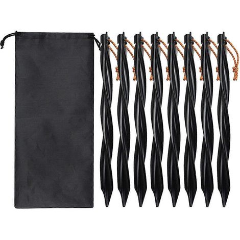 8 piquets de tente extérieurs de 25 cm avec sac de rangement, coupe-vent, accessoires de camping. (1/4)