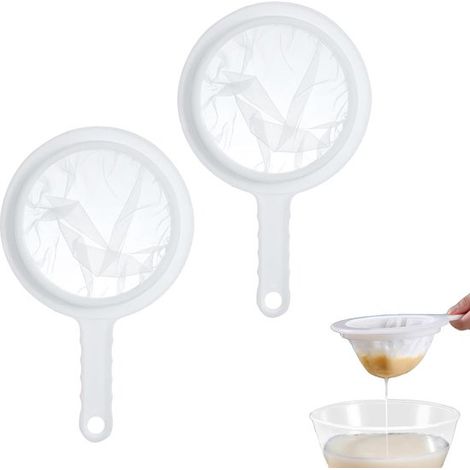 Set mit 2 feinen Küchensieben – Kunststoff-Haarsieb und extrafeines Nylon-Sieb zum Filtern von Kefir, Joghurt und Wein mit rutschfesten Griffen (1/5)