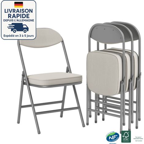 Set di 4 sedie pieghevoli - Sedia da campeggio - con schienale imbottito - Struttura in acciaio - Capacità di carico fino a 120 kg - Bianco crema (1/5)