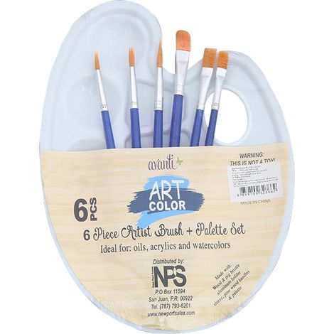 Brush Set - 6 Paint Brushes and 1 Palette Tray with 10 Wells - for Watercolor Oil Acrylic Gouache Painting - 7 Pieces (1/5)