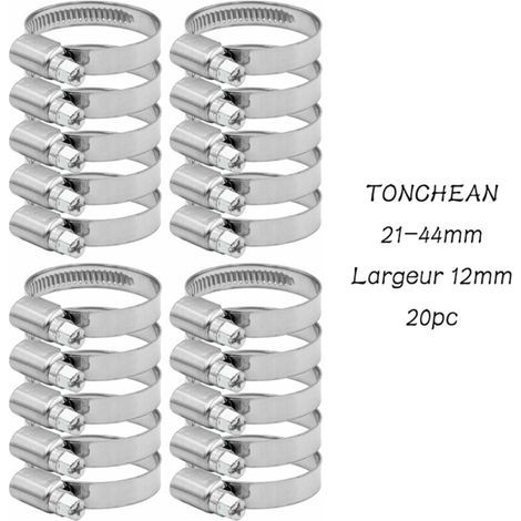 Adjustable Hose Clamp 21-44mm Range in 304 Stainless Steel Assortment Hose Clamps Clips for Family Water Hose, Home Gas, Automotive Hose, Tap 20 Pieces (12mm) (1/5)