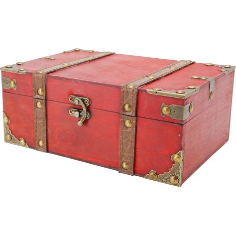 Boîte de rangement rectangulaire vintage en bois, grande boîte décorative vintage avec serrure, boîte à bijoux pour la maison, le bureau et la décoration de chambre 6282-2301 rouge petite taille (1/5)