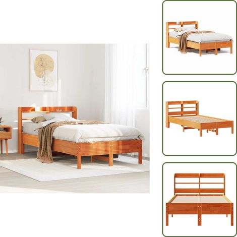 Cabecero de cama - vidaXL Cama sin colchón madera maciza de pino marrón cera 100x200 cm - Estantes de almacenamiento