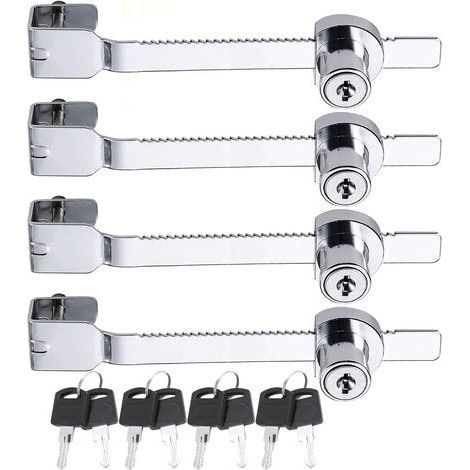 Lot de 4 verrous de scie coulissante avec clé pour vivarium terrarium vitrine serrure à cliquet serrure verrou vitrine en verre pour porte en verre, clés identiques Argenté (1/5)