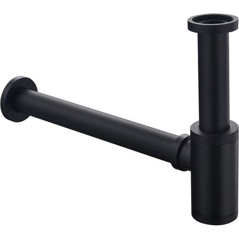 Round brass bathroom sink drain, bottle-shaped P-trap, drain pipe, matte black (1/5)