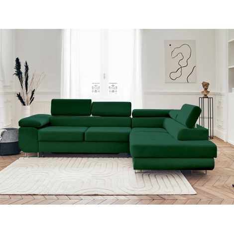 Bestmobilier – Canapé d'angle droit 5 places convertible – Coffre de rangement – Têtières réglables – Velours 100% polyester – Dimensions L272 x P202 cm (1/5)