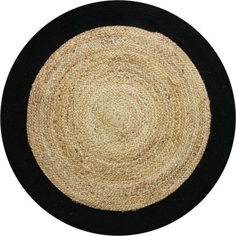 FUNNY JUTE - Tapis rond en jute et coton bande noire diam.120