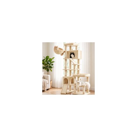 Arbre à Chat XXL à 6 Niveaux avec Poteaux en Sisal et Griffoir, 105 x 45 x 202 cm, Beige (1/5)