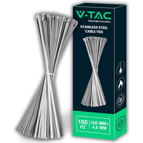 V-TAC Fascette in Acciao Inox per Cavi - [ MOLTO LUNGHE: 35 CM ] - Confezione 100 PEZZI - Larghezza 4.6 mm - Stringicavo per Cablaggio Multiuso - Fermacavi Elettricista, Meccanico, Tubi in Ferro (1/5)