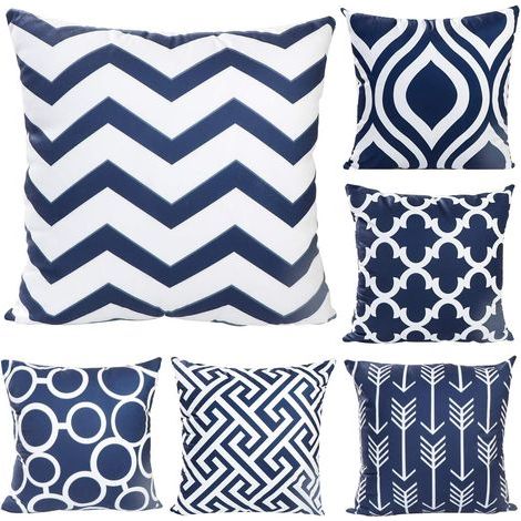 AIDUCHO Funda de cojín supersuave para sofá, coche, hogar, cama, decoración, 45 x 45 cm, juego de 6 (estampado azul oscuro) (1/5)
