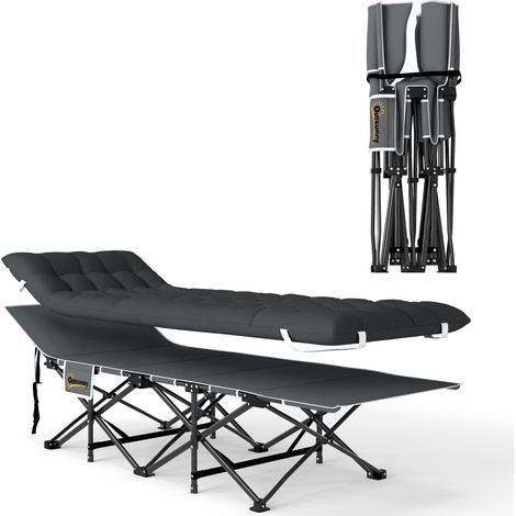 Cama plegable de camping con colchón resistente y portátil, bolsa de transporte y patas antideslizantes, color negro