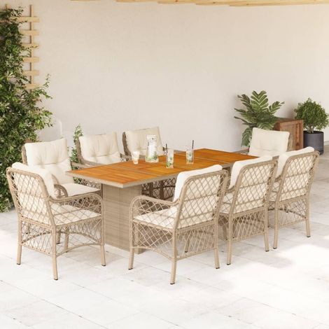9-tlg. Garten-Essgruppe mit Kissen Beige Poly Rattan vidaXL