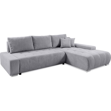Canapé d'angle convertible droit 4 places coffre Jonas velours côtelé Gris Clair (1/5)
