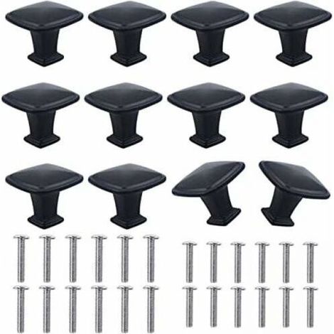 12pcs 30mm Black Square Cabinet Knobs Aluminum Alloy Modern Black Door Knob Kitchen Furniture Handle for Cabinet Drawer Sideboard Wardrobe Bedside Table with Screws (1/4)