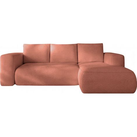 ARIEL - Canapé d'angle tissu bouclette 4 places Terracotta Droit (1/5)