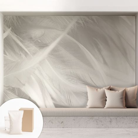Tapete Vliestapete mit Kleber für Wohnzimmer Schlafzimmer Küche - Wanddekoration Zarte Federn 208x146 cm (1/5)
