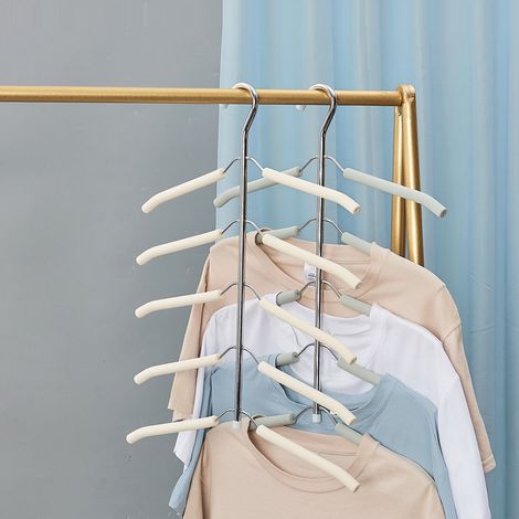 Beige Clothes Hanger, 5 in 1 Multi-Function Magic Metal Hanger Non-Slip Clothes Hanger with Multi-Pu (1/5)