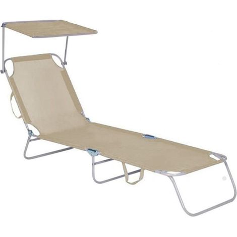 TrAdE Shop Traesio - Lettino Con Parasole In Textilene Tortora Mare Giardino Schienale Regolabile 281055 - (1/5)