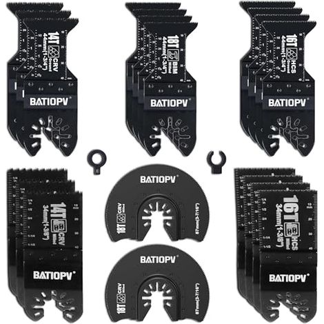 20Pcs Lame de Scie Oscillante Universelles pour Outil Multifonction - Compatibles avec Makita, Fein, Dremel, Dewalt Coupe Bois, Métal, Clous, Plastique. Accessoires Précis et Durables (1/5)