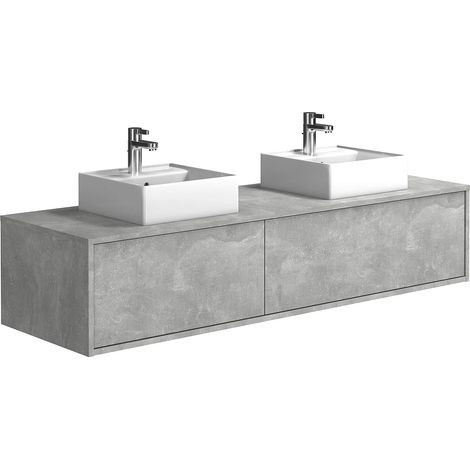 Mobile per bagno sospeso con lavabo doppio L150 cm Grigio calcestruzzo - ISAURE II