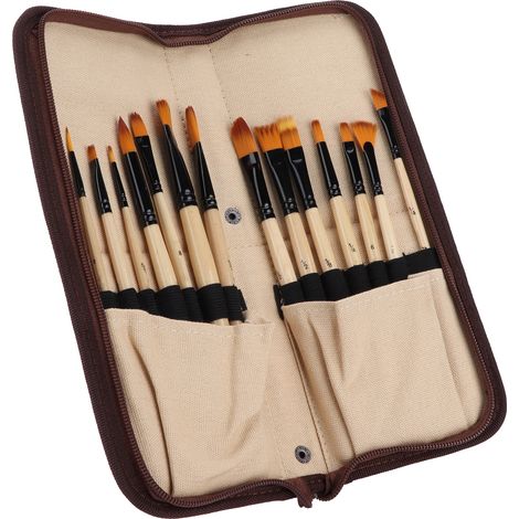 Ensemble de pinceaux multimodaux en nylon avec pochette de rangement jaune pour peinture à l'huile et aquarelle (1/5)