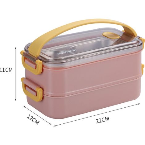 Boîte à lunch étanche à double couche, Lunch Box ，adaptée à l'emballage du déjeuner et à la préparation des repas travail-école-extérieur, boîte à lunch chauffant au micro-ondes.(rose)