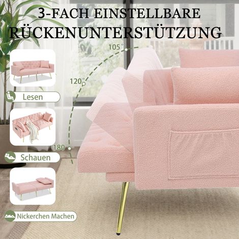 Canapé deux places moderne en polaire bouclée effet peluche, dossier inclinable 3 positions, 2 coussins inclus, pieds en métal robustes, doux et confortable pour salon, appartement en location, petit