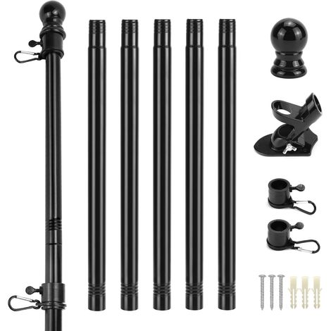 Kit de Porte Drapeau Extérieur - Mat Drapeau Métallique 180 cm avec Support Mural, Tête de Coude e Anneau de Rotation - Suspension 45°/90° - Longueur Ajustable (1/5)