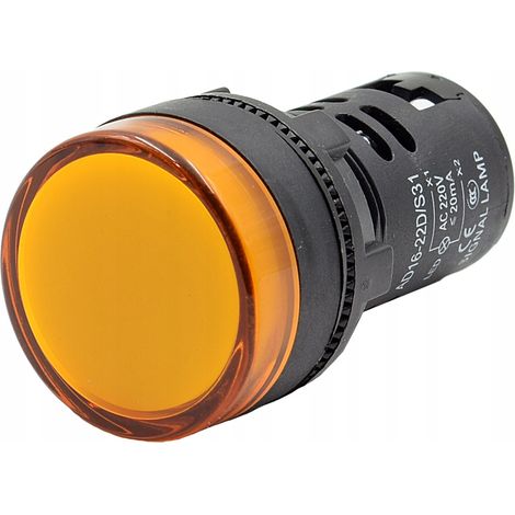Lámpara de señalización, indicador del panel de control, LED, amarillo, 230 V, 22 mm