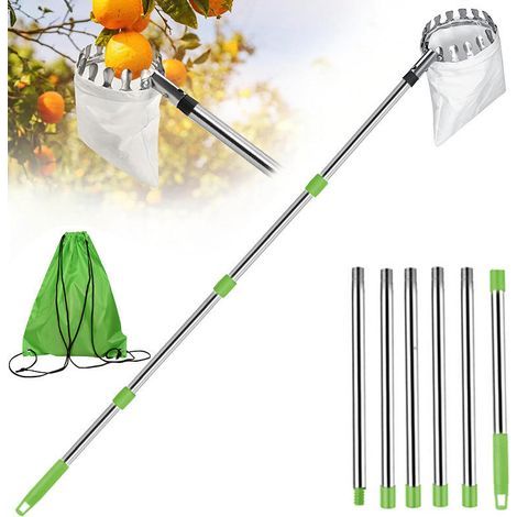 Fruit Picker - 2-meter Telescopic - Fruit Collector - Picking Stick - Stainless Steel Apple Picker - With Storage Bag - Adjustable Picking Stick - Suitable for Apples, Pears, Oranges, Peaches, and Che (1/5)